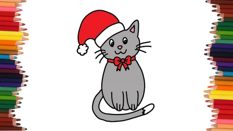 COMO DIBUJAR UN GATO NAVIDEÑO
